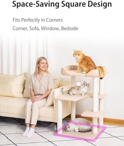 37.5" Cat Tree Tower for Large & Senior Cats, Low-Step Design - Image 7
