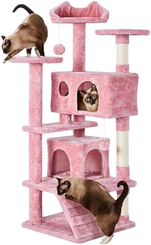Yaheetech 54in Cat Tree Tower, 2 Caves, Kitten-Ear Perch & Scratching Posts by Yaheetech