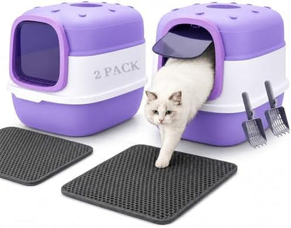 Enclosed Kitty Litter Box, 2 Pack Purple Cat Box by JIAXICATHAOPINESSHOUS