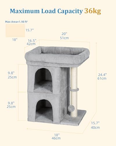 Aechonow Cat Tree for Large Cat, 2 Cozy Cat Condo House for Large & Fat Cats - Image 6