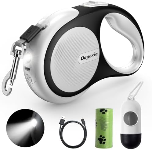 Retractable Dog Leash with LED Flashlight, Douexio Upgrade 3 in 1 Dog Leash by Douexio