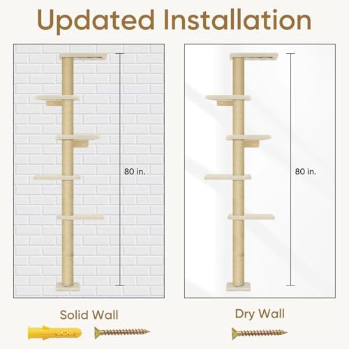 PAWSCRAT 5-Tier Wall-Mounted Cat Tree, 80-Inch Sisal Post - Image 6