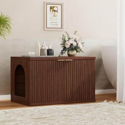 Homhedy Cat Litter Box Enclosure, Modern Fluted Accent - Image 2