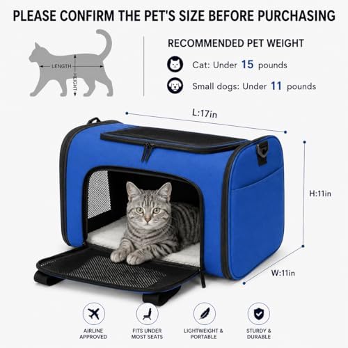 Pet Carrier for Cats and Dogs Up to 15 lb, Sapphire Blue - Image 3