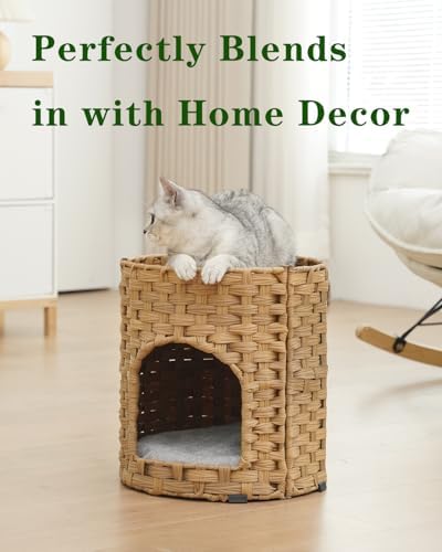 SETVSON Cat House for Indoor Cat, Small Handwoven PE Rattan Kitten Cave - Image 7