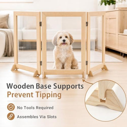 Wood Clear Dog Gate, Free Standing Pet Gates - Image 4