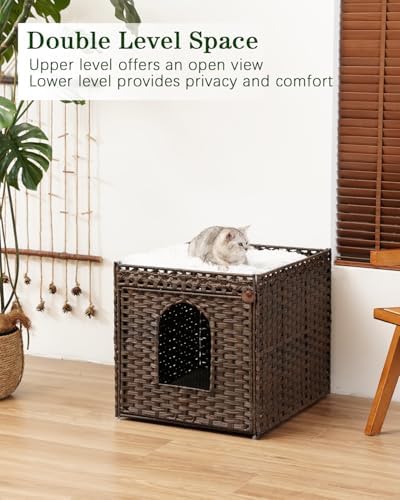 SETVSON Cat Litter Box Enclosure, Large PE Rattan Side Table - Image 3