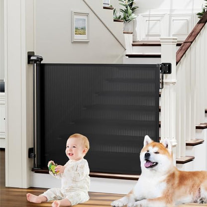 Retractable Baby Gates for Stairs No Drill | Extends to 54" Wide 34" Tall | by PRObebi
