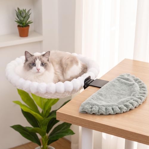 Desk Cat Bed with 2 Washable Covers, Space Saving Clamp-On Cat Perch Hammock by Anywish