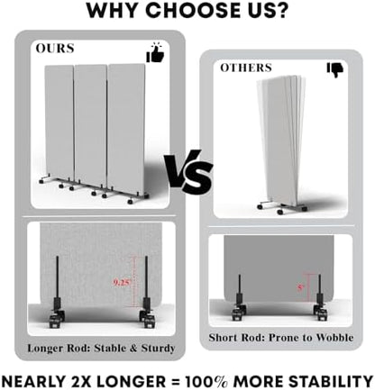 3 Panel Soundproof Room Divider W/Wheels, Office Divider - Image 4