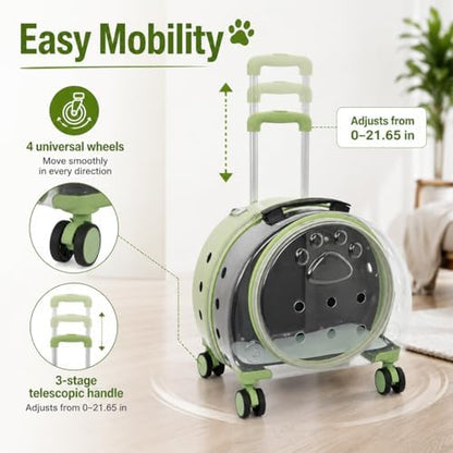 Clear Rolling Pet Carrier, Breathable Cat Carrier - Image 4