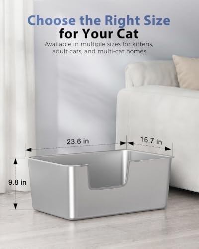 High-Sided Stainless Steel Cat Litter Box, Low Entry - Image 5