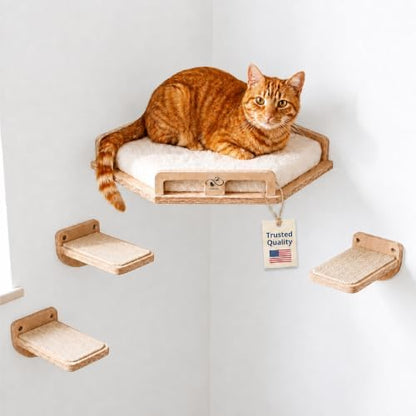 Cat Wall Shelves, Solid Wood Corner Bed, 3 Steps by CUBHUG