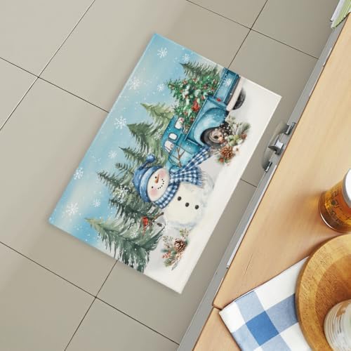 Giwawa Winter Snowman Blue Bath Rug Xmas Truck Microfiber Entryway Doormat - Image 6