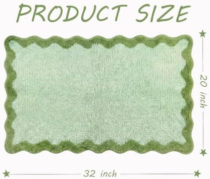 Cute Green Scalloped Bathroom Mat, Fun Plush Luxury Microfiber Bath Rug - Image 2