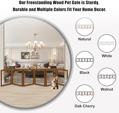 LZRS 6-Panel Extra Wide Wooden Freestanding Dog Gate: Foldable Solid Wood and - Image 4