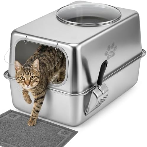 Enclosed Stainless Steel Litter Box by PTLOM