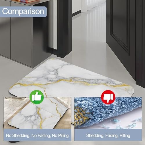 White Grey Marble Bath Mat, Fast Drying Modern Gold Abstract Bathmats - Image 4