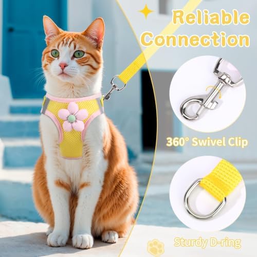 Cat Harness and Leash Set, Escape Proof Soft Vest Walk Yellow XS - Image 6