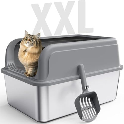 Powools Stainless Steel Cat Litter Box, High-Sided by Powools