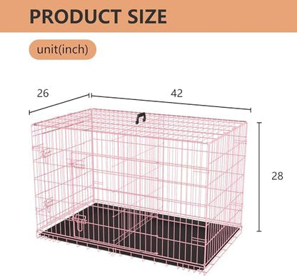 FDW | 42" Foldable Metal Dog Crate | Pink | Cage - Image 7
