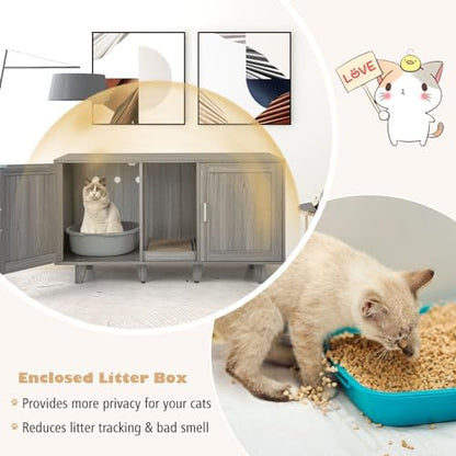 Tangkula Patented Double Cat Litter Box Enclosure - Image 7