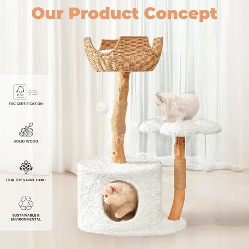 Easyego Modern Cat Tree, 39.9" Aesthetic Wood Cat Tree Tower - Image 5