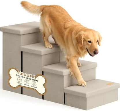 4-Step Wide Dog Stairs with Storage 23" H, Non-Slip Sturdy Pet Steps by Fecuria