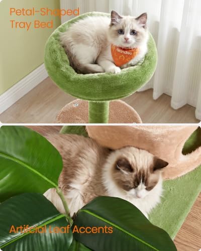 Feandrea Cat Tree, 42.9-Inch Multi-Level Plush Cat Tower, Artificial Leaves - Image 3