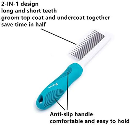 Pet Comb, Long & Short Stainless Steel Teeth Grooming Comb - Image 3
