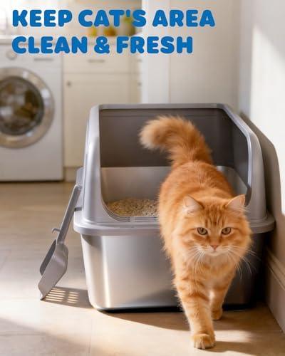 Powools Stainless Steel Cat Litter Box, High-Sided - Image 2
