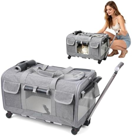 PETCUTE Cat Dog Carrier with Wheels, Airline Approved Rolling Pet Carrier with by PETCUTE