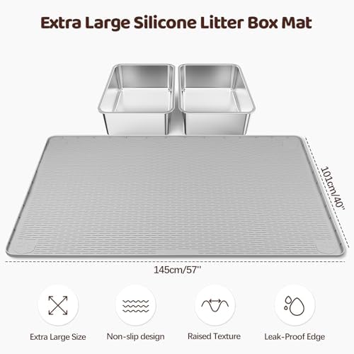 Silicone Cat Litter Mat for Litter Box 57”x40” Large Cat Mat, Light Grey - Image 2