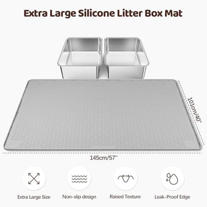 Silicone Cat Litter Mat for Litter Box 57”x40” Large Cat Mat, Light Grey - Image 2