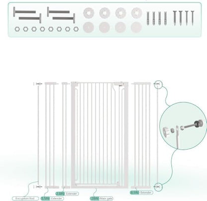 51" Extra Tall Cat Gate 30"-49.27" Wide, Auto Close, Pressure Mounted, - Image 4