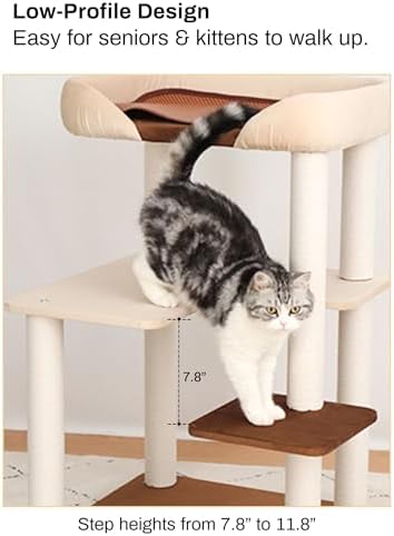 37.5" Cat Tree Tower for Large & Senior Cats, Low-Step Design - Image 4