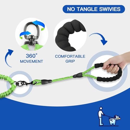 MingXpets Double Dog Leash, 360° Swivel Tangle Free Bungee Walking Training - Image 5