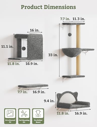 5-in-1 Cat Wall Shelves, Solid Wood Cat Wall Furniture Set - Image 5