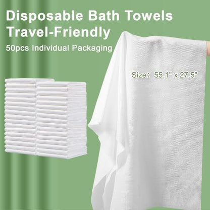 Disposable Bath Towels, 50 Pack 55" x 27.5" Ultra Soft, Quick Dry Disposable - Image 2