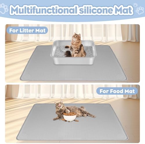 Silicone Cat Litter Mat for Litter Box 40”x28” Large Cat Mat, Light Grey - Image 6
