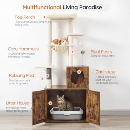 HOOBRO Cat Tree with Litter Box Enclosure, Tall Cat Tower - Image 3