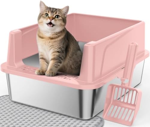 FURTIME Stainless Steel Cat Litter Box, Small Cats Metal Litter Box by FURTIME