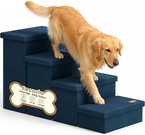 4-Step Wide Dog Stairs with Storage 23" H, Non-Slip Sturdy Pet Steps by Fecuria