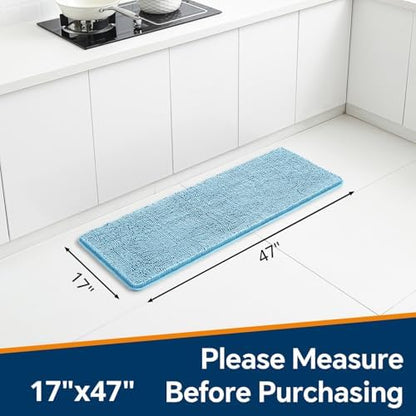 Chenille Bathroom Runner Rug 17"x47" Sky Blue, Plush Bath Mat - Image 2