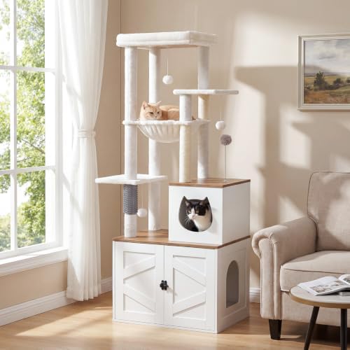 HOOBRO Cat Tree with Litter Box Enclosure, Tall Cat Tower by HOOBRO