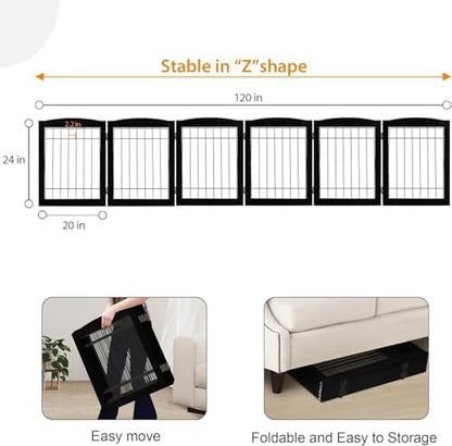LZRS 6-Panel Extra Wide Wooden Freestanding Dog Gate: Foldable Solid Wood and - Image 5
