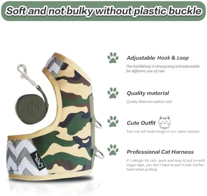 Cat Harness and Leash Set Escape Proof, Camo Green - Image 4