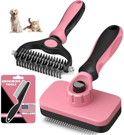 Professional 3PCS Self Cleaning Slicker Brush & Pet Grooming Rake & Flea Comb by Augwind