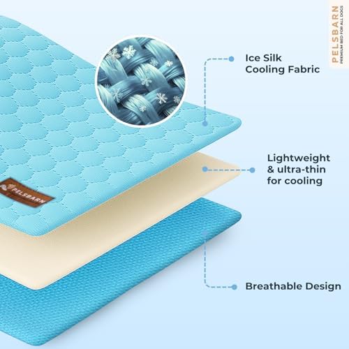 Pelsbarn Dog Cooling Mat, Ice Silk Self-Cooling Pad, Light Blue - Image 5