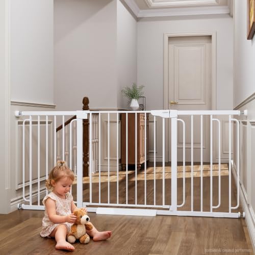 Cumbor Extra Wide Baby Gate, 36.6-69" Walk-Through Dog Gate White by Cumbor
